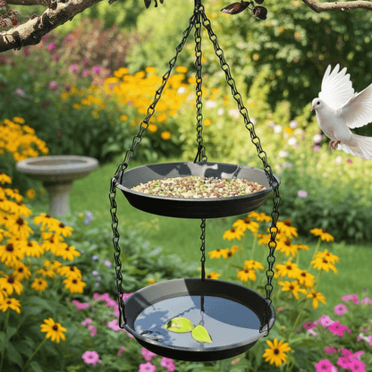 CHAINNEST – Hanging bird feeder with double plates and durable chain construction