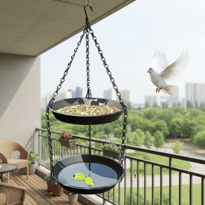 CHAINNEST – Hanging bird feeder with double plates and durable chain construction