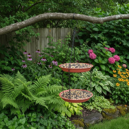 CHAINNEST – Hanging bird feeder with double plates and durable chain construction