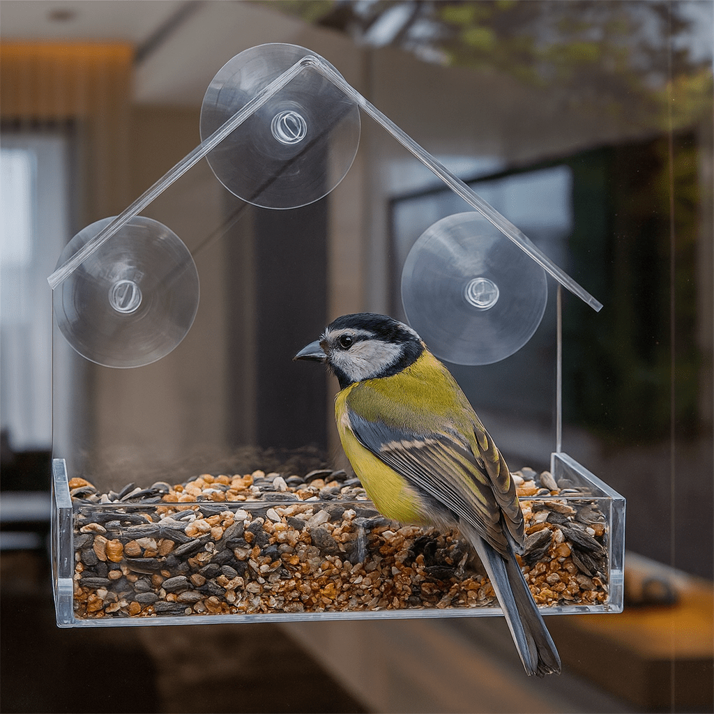 FEEDPEEK – Clear window bird feeder with suction cups