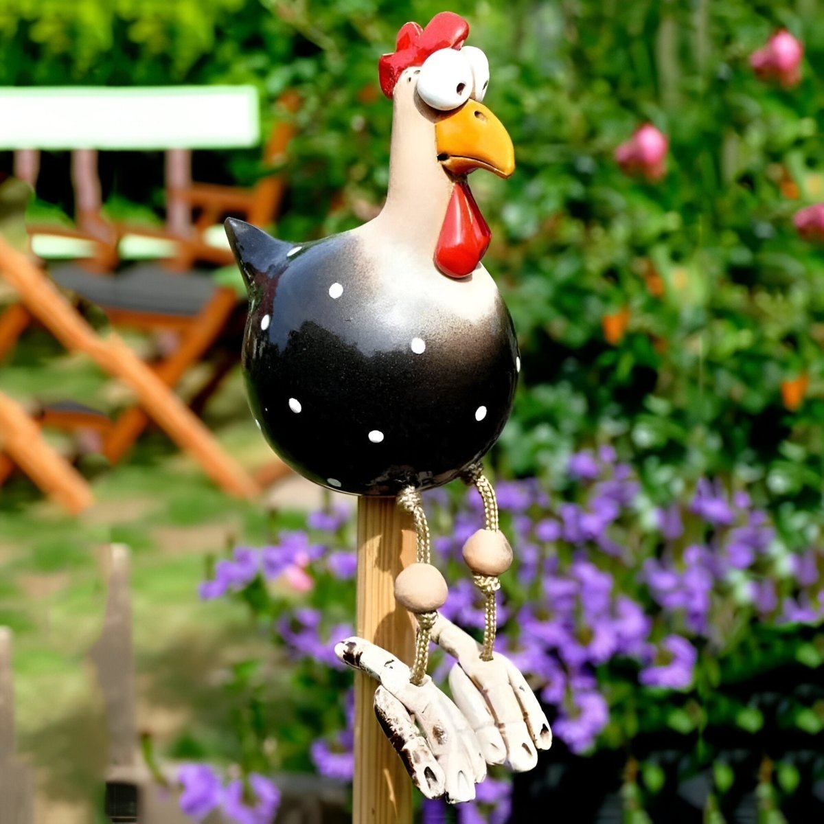 FARMYARD – Chicken figure with large eyes made of weatherproof resin for an attractive garden