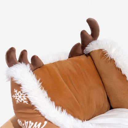 NOELTAIL – Christmas Sleigh Dog Bed with Plush Crystal Velvet and Non-Slip Bottom