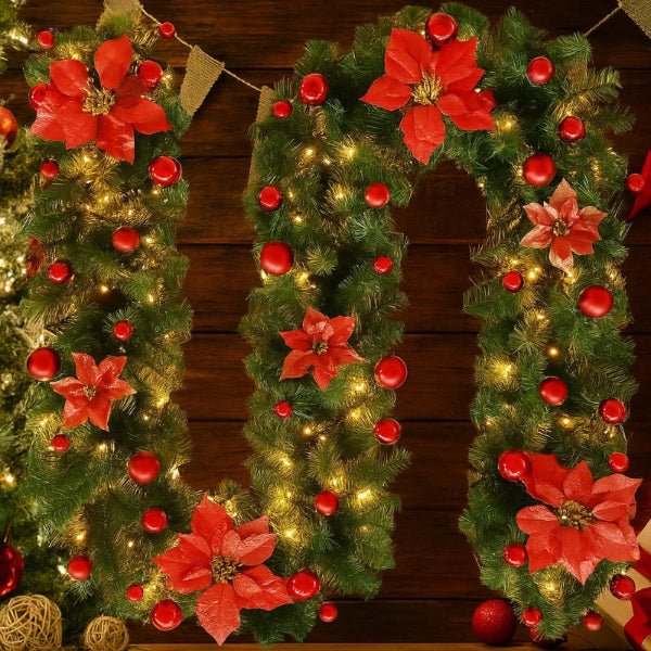 GLOWTWINE – Illuminated Christmas garland made of rattan with warm white LED lights, 2.7 m