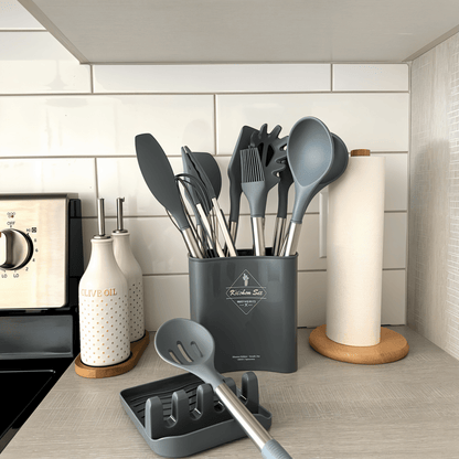 CULINARA PRO - 12-piece silicone kitchen utensil set with stainless steel handles for effortless cooking