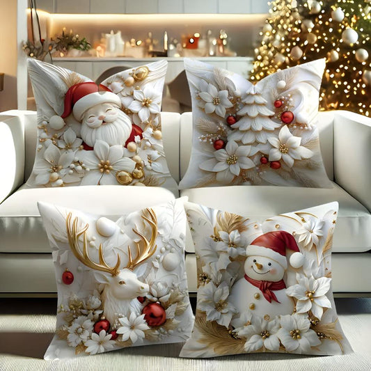 TWINKCUSH – Set of 4 Christmas velvet cushion covers with unique festive designs