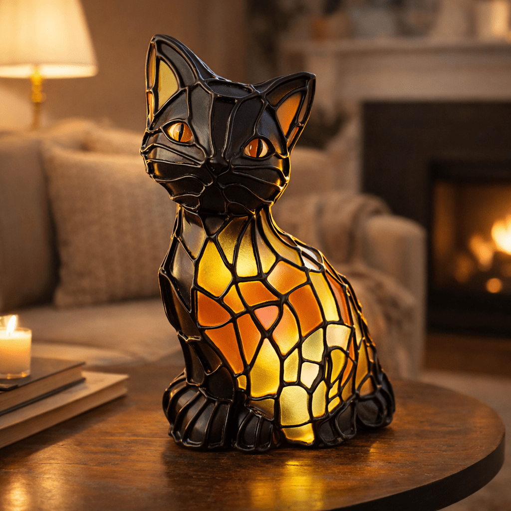 VITRAKAT – Artistic Tiffany Cat Lamp with Warm Amber Glow