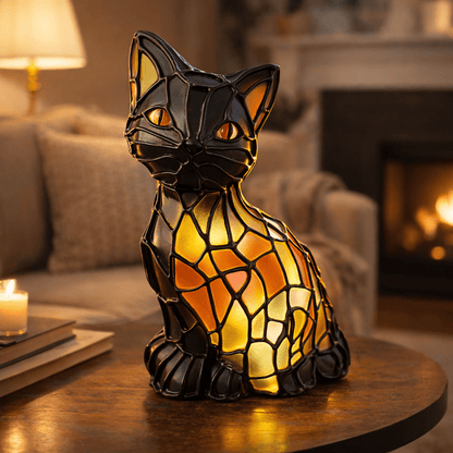VITRAKAT – Artistic Tiffany Cat Lamp with Warm Amber Glow