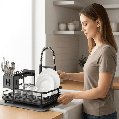 KITCHENFORM – Foldable stainless steel dish rack, space-saving design for modern kitchens