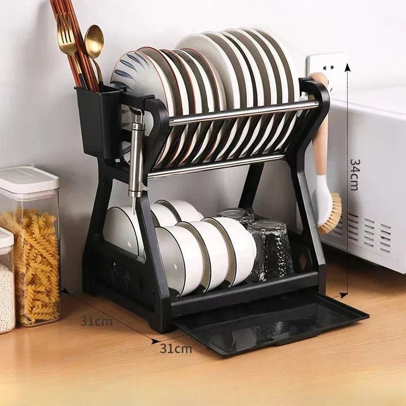 DRAINPRO – Robust 2-Tier Dish Drainer with Drip Tray and Cutlery Holder