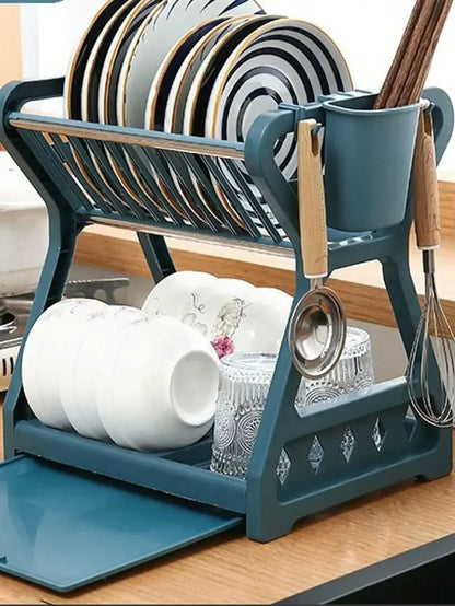 DRAINPRO – Robust 2-Tier Dish Drainer with Drip Tray and Cutlery Holder