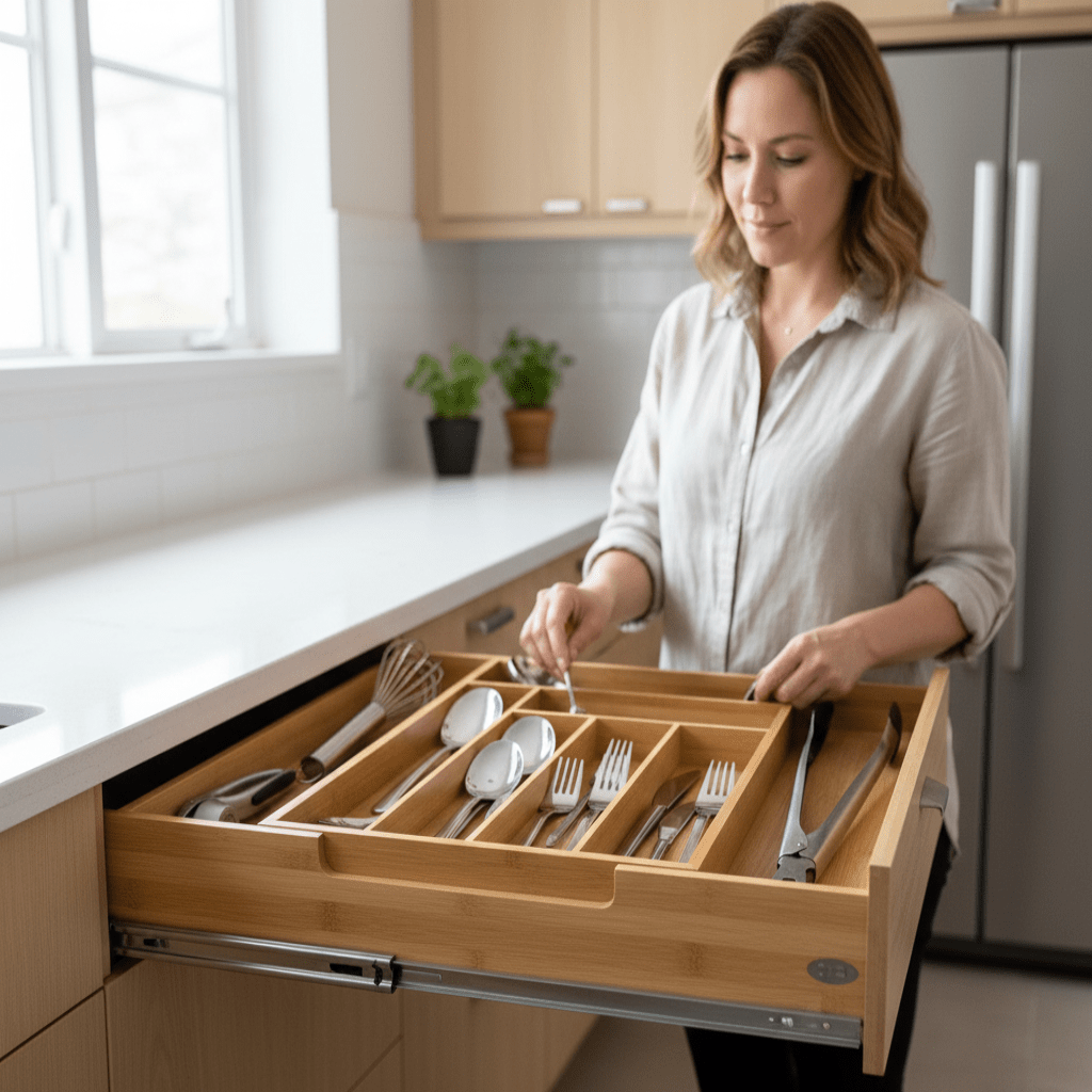 WOOD ONE-PIECE – Adjustable, eco-friendly drawer organizer