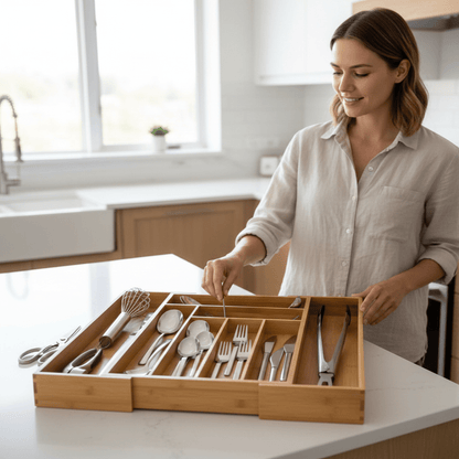 WOOD ONE-PIECE – Adjustable, eco-friendly drawer organizer