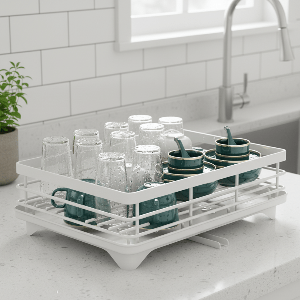 SPACEFLOW – Elegant Dish Drainer – Space-Saving Kitchen Organizer made of Stainless Steel