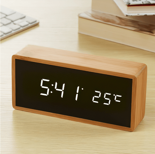 TIMBORA – Minimalist LED Bamboo Alarm Clock with Temperature Display