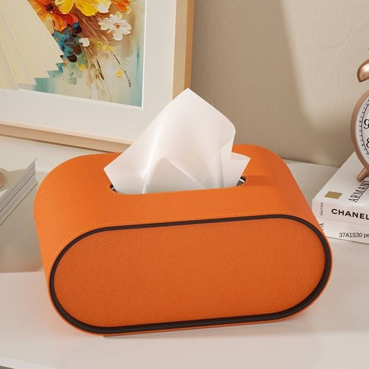 CUIRÉ – Sophisticated oval leather tissue box for modern interiors