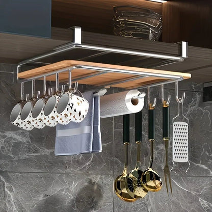 STEELSHELF – Stainless steel kitchen wall shelf with hooks for more order