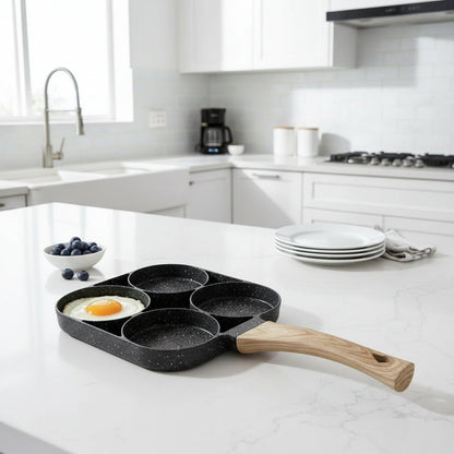 Culinara 4-Hole Non-Stick Pan | Multipurpose Pan for Eggs & Pancakes | Durable Aluminum | Easy to Clean