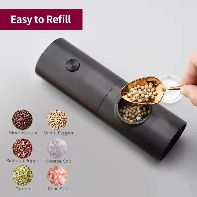 SEASONFIX – Electric Salt and Pepper Grinder Set with LED Light and Adjustable Grind Settings
