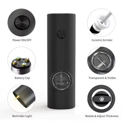 SEASONFIX – Electric Salt and Pepper Grinder Set with LED Light and Adjustable Grind Settings