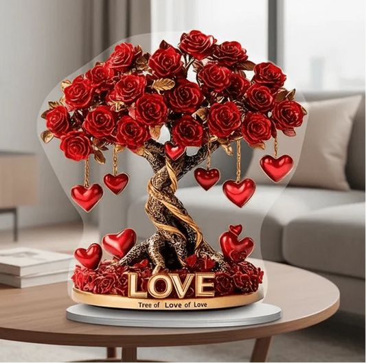 NOBLEHEART GEM – Elegant Heart-Shaped Crystal Rose Tree with Golden Base