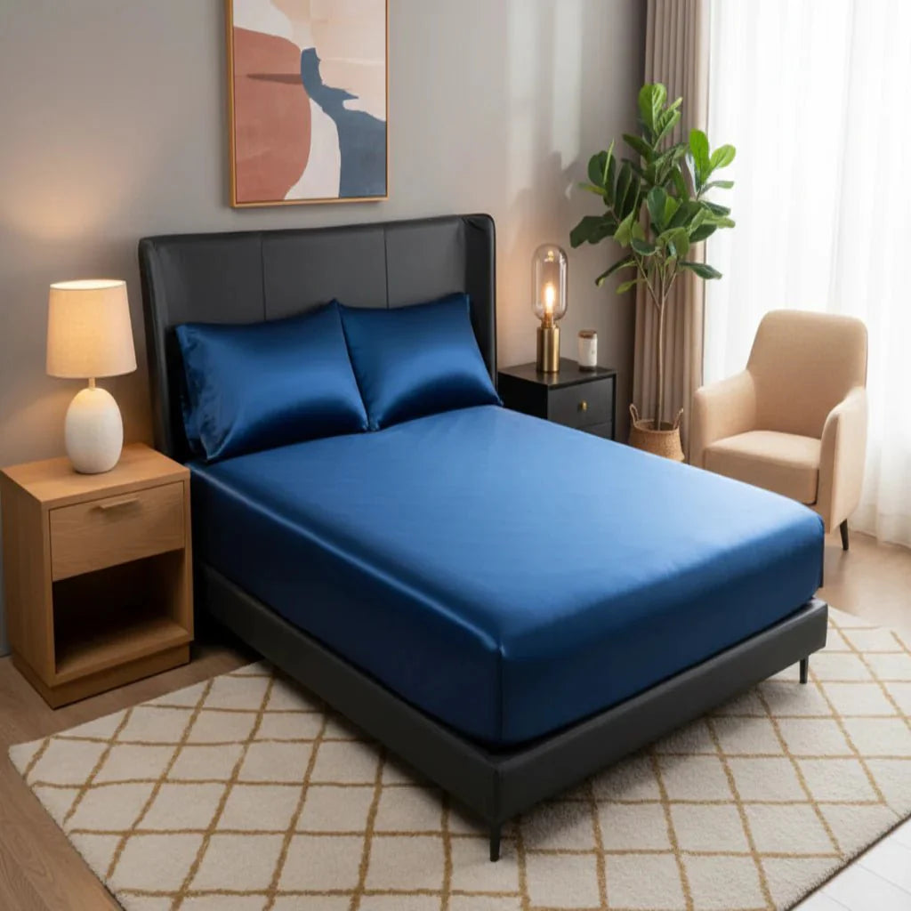SATINRUHE – Cooling Ice-Silk Satin Fitted Sheet with Elastic Fit