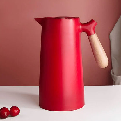 VetroLux – Elegant double-walled glass carafe with wooden handle for hot and cold drinks