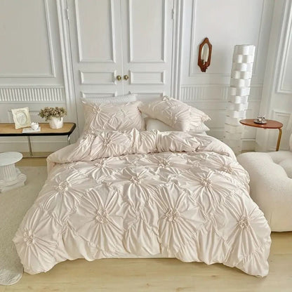 RuffledWeave Duvet Set – Elegant Ruffle Flower Duvet Cover Set made of Microfiber