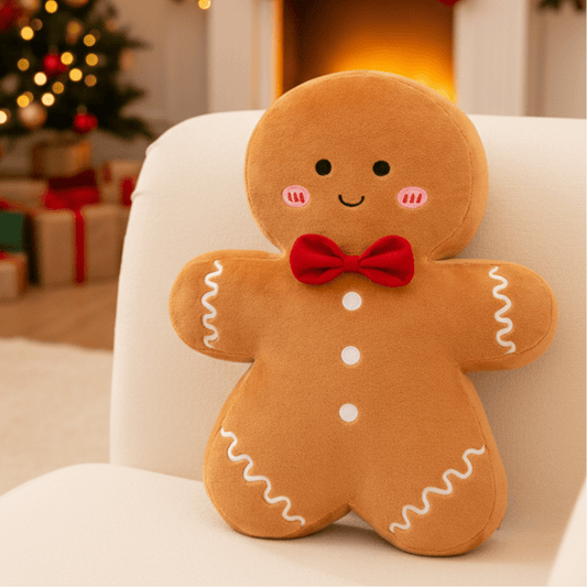 HOLIDAYGINGER – Soft Gingerbread Plush Pillow for Warm Festive Atmosphere
