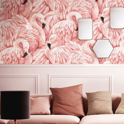 TROPICBLOSSOM – Flamingo Rose Wallpaper for Bedroom Walls, 10 m x 52 cm