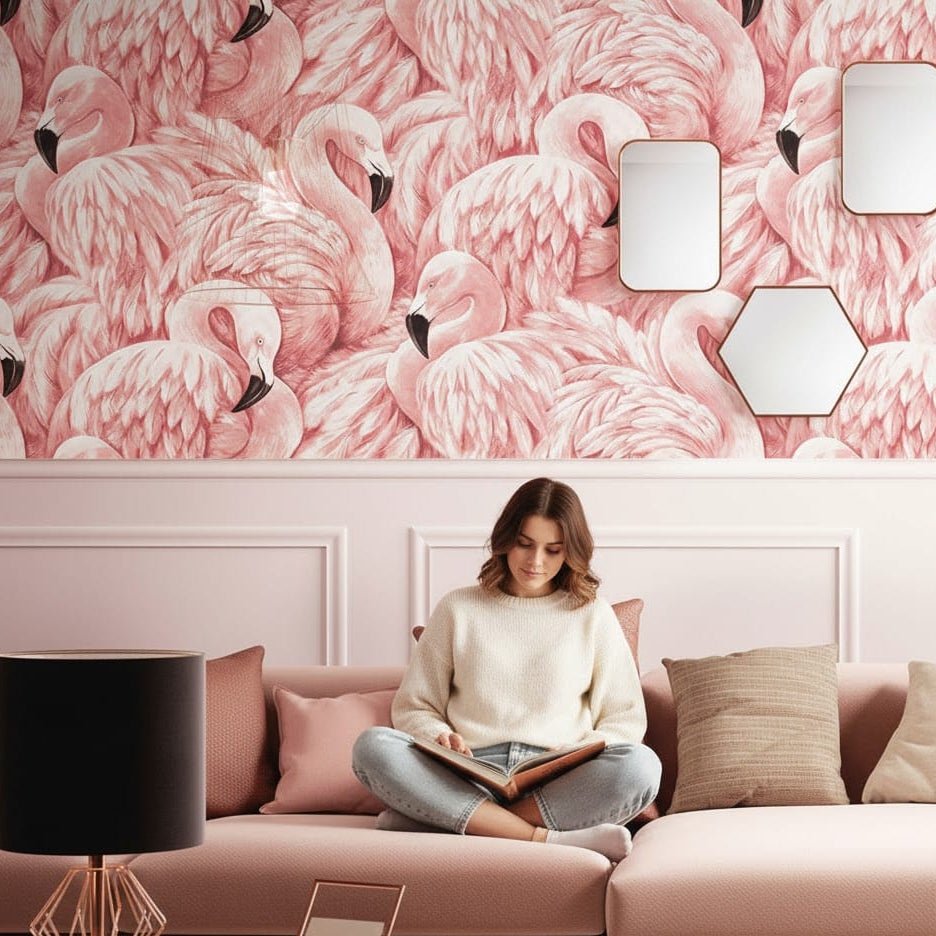 TROPICBLOSSOM – Flamingo Rose Wallpaper for Bedroom Walls, 10 m x 52 cm