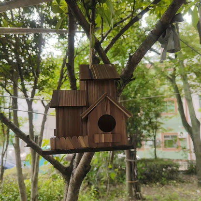 TIMBERROOST – Rustic birdhouse made of solid wood with multiple nesting chambers for outdoor use