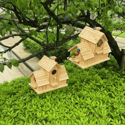 BIRDWALDEN – Rustic birdhouse made of solid wood with multi-chamber nesting box for garden birds