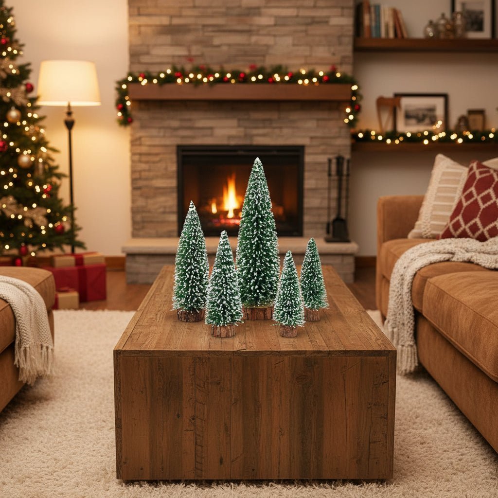 SNOWPINE BRUSH – Flocked Mini Fir Set (5 Pieces) for Christmas Decoration