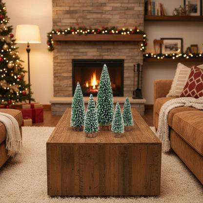 SNOWPINE BRUSH – Flocked Mini Fir Set (5 Pieces) for Christmas Decoration