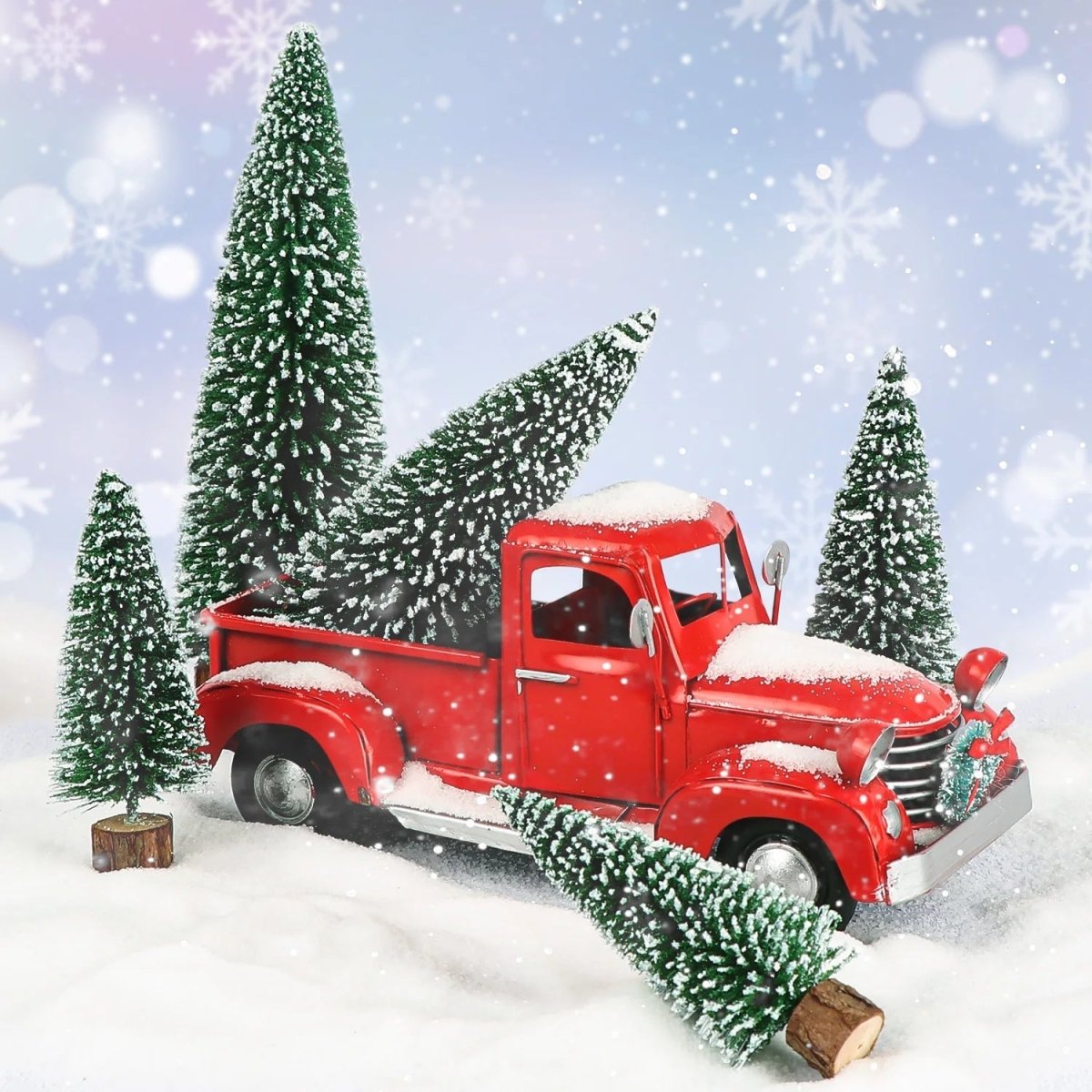 SNOWPINE BRUSH – Flocked Mini Fir Set (5 Pieces) for Christmas Decoration