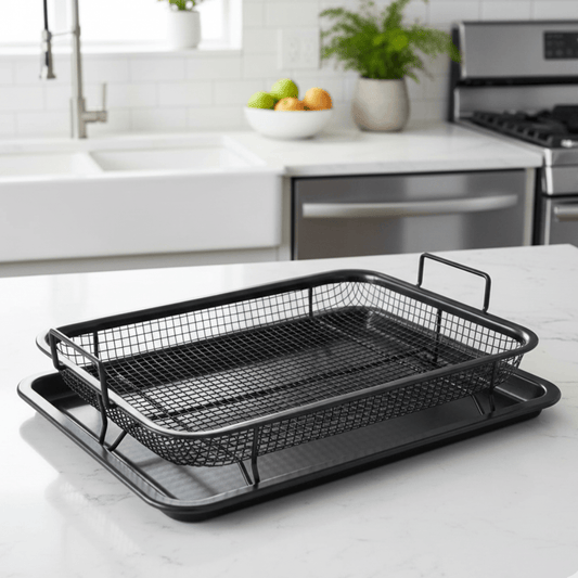 FRYMASTER – Non-stick air fryer baking sheet set with space-saving rack