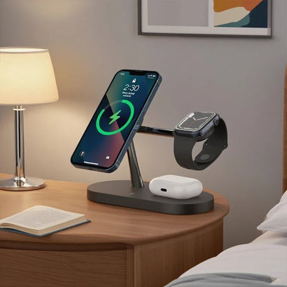 MAGTRIO – 3-in-1 MagSafe charging station for iPhone, Watch & AirPods