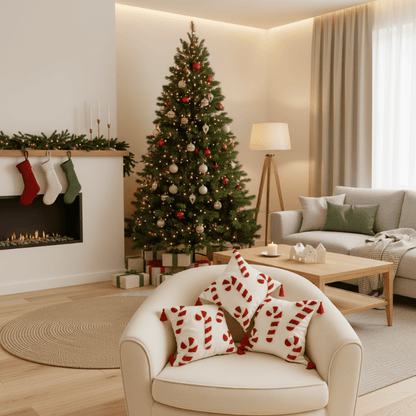 CANDICASE – Festive Christmas pillow cover with candy cane motif and soft polyester fabric