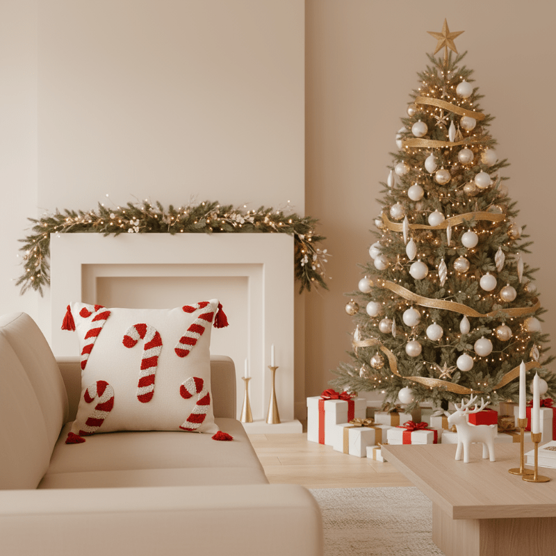 CANDICASE – Festive Christmas pillow cover with candy cane motif and soft polyester fabric