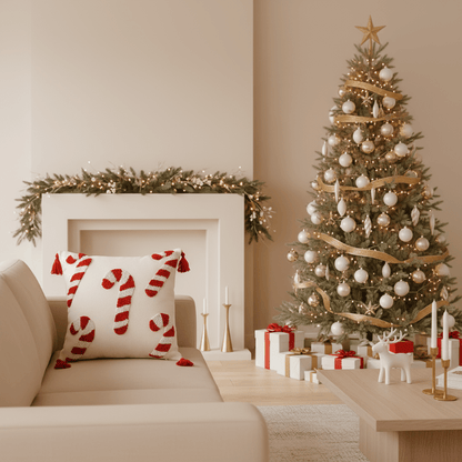 CANDICASE – Festive Christmas pillow cover with candy cane motif and soft polyester fabric
