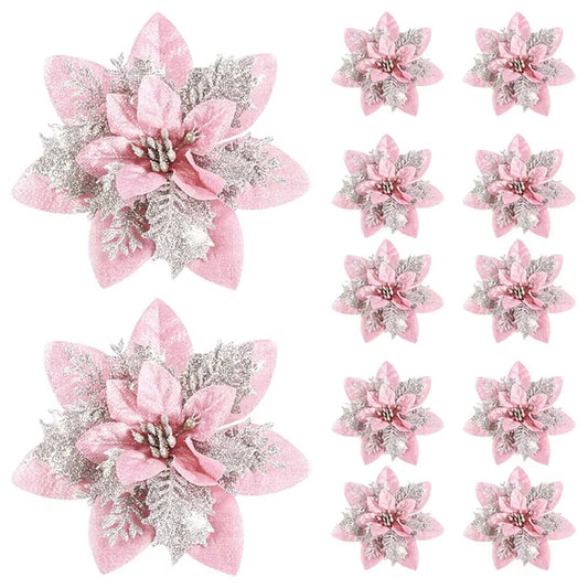GLOWPETAL – 14.5 cm large sparkling Christmas flowers in pink, red, and gold