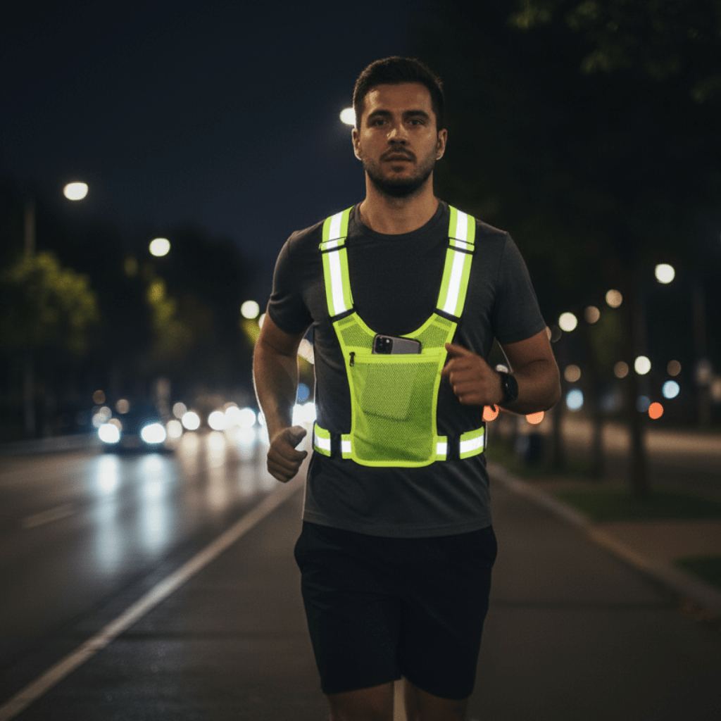 BEAMRUN – Reflector Running & Cycling Safety Vest with Large Pocket for Mobile Phone & Wallet
