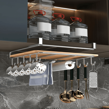 STEELSHELF – Stainless steel kitchen wall shelf with hooks for more order