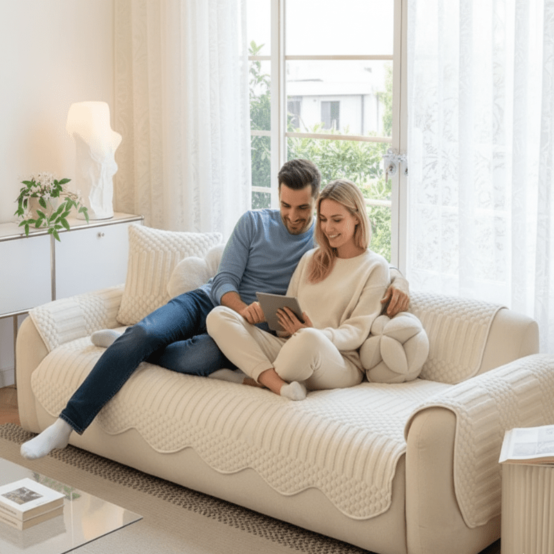 PLUSHCREAM – Thick Tuft Fleece Sofa Cover for Warm Winter Coziness
