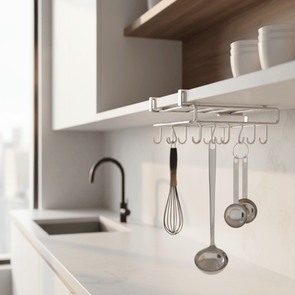 STEELSHELF – Stainless steel kitchen wall shelf with hooks for more order