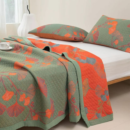 GinkgoQuilt – Cotton Bedding Set with Botanical Pattern