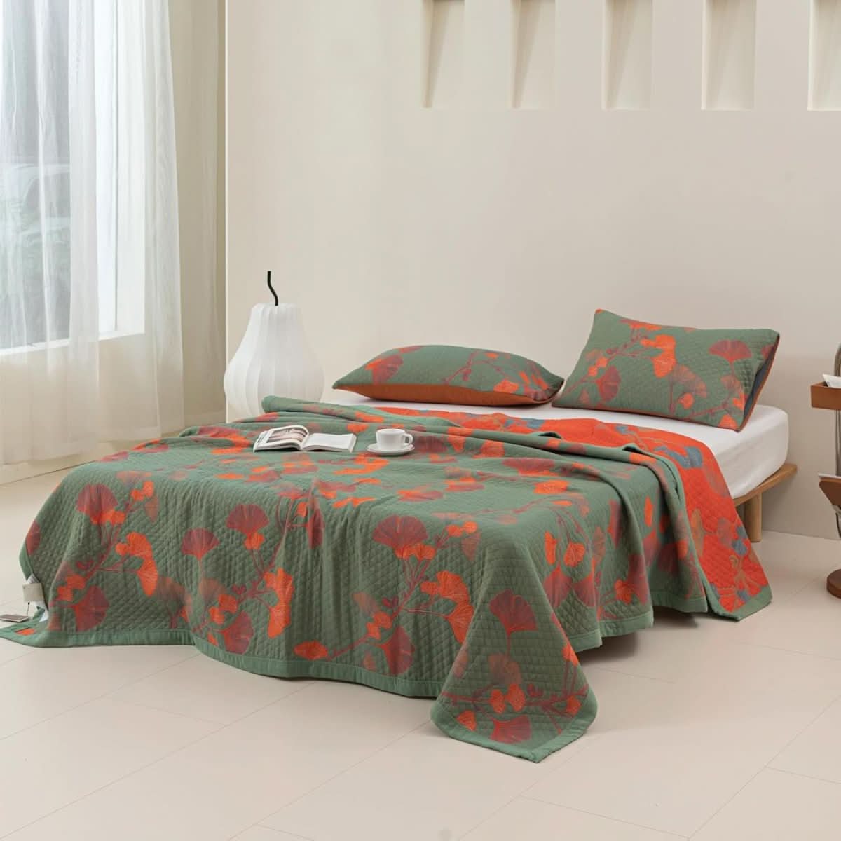 GinkgoQuilt – Cotton Bedding Set with Botanical Pattern