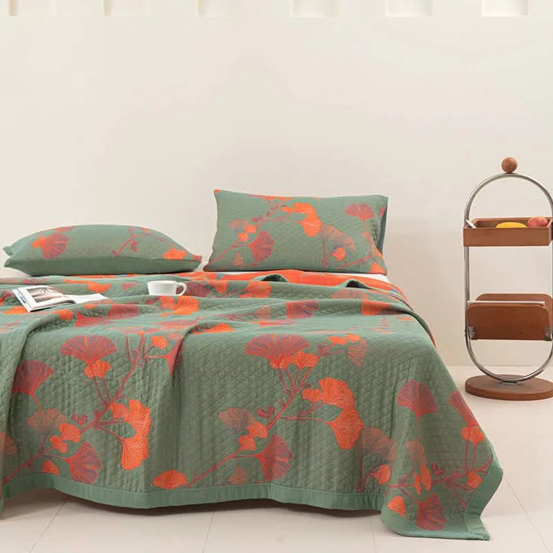 GinkgoQuilt – Cotton Bedding Set with Botanical Pattern