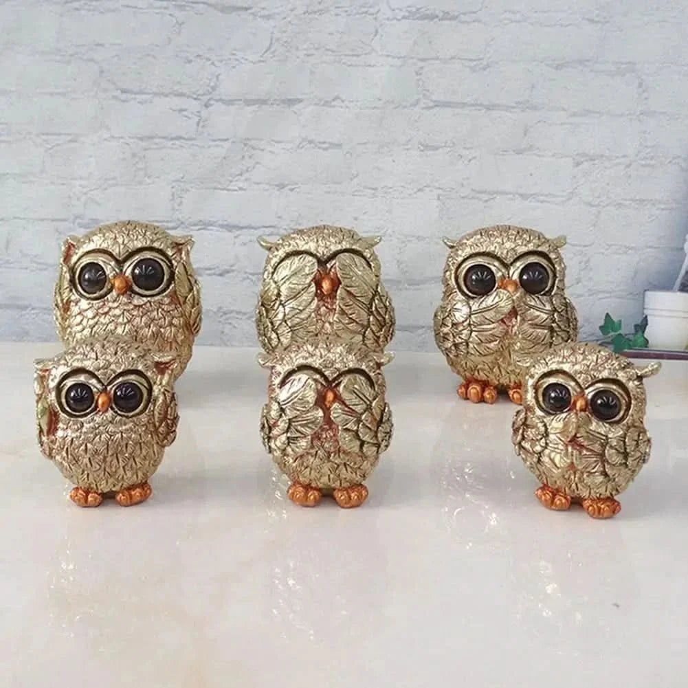 Gold owl decorative statue - Hand-carved & nostalgic for your home