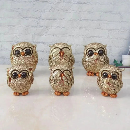 Gold owl decorative statue - Hand-carved & nostalgic for your home